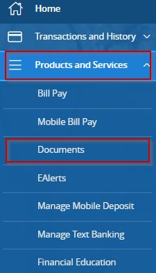 digital banking menu